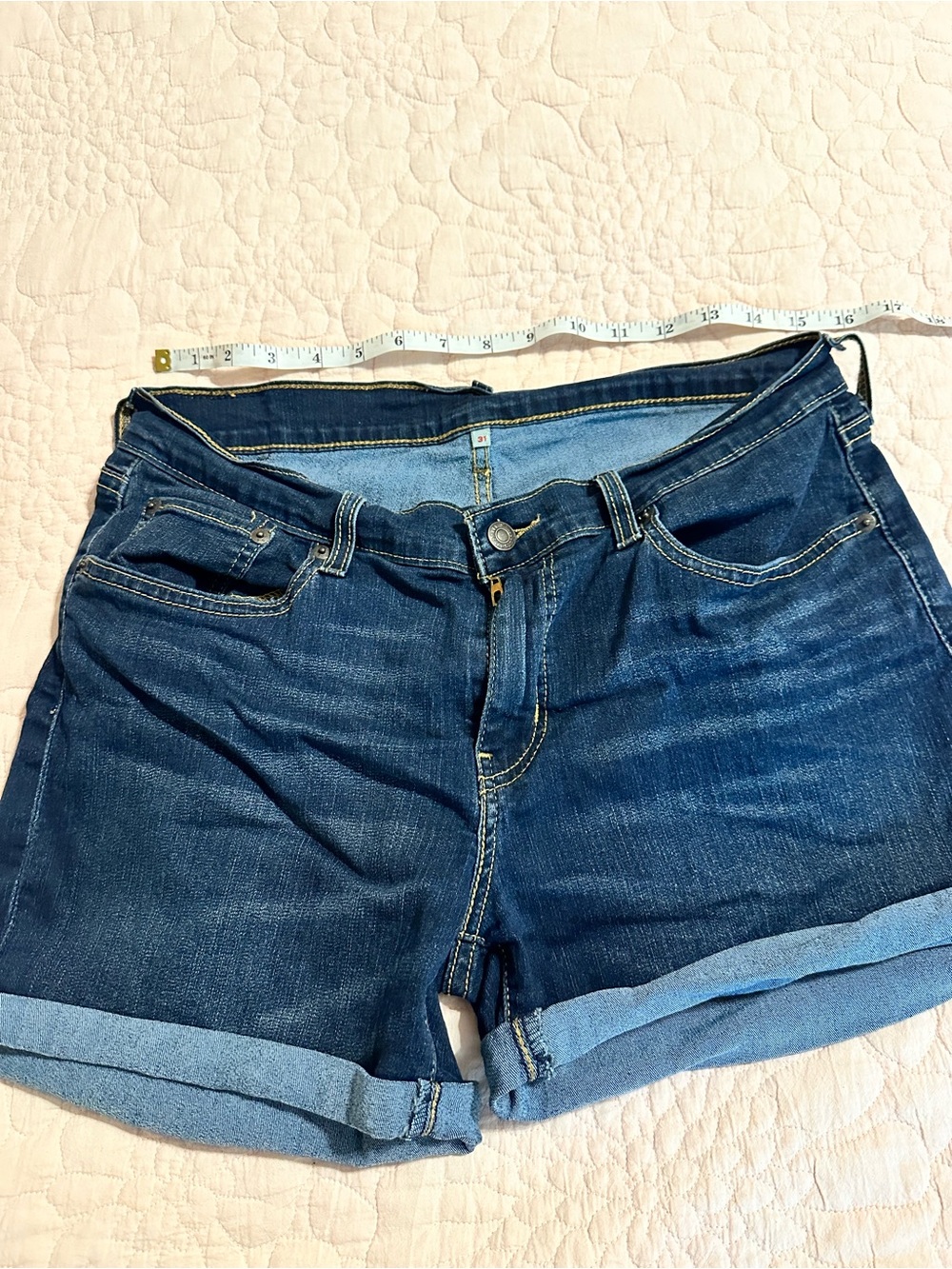 Levi's Dark Blue Rolled-Hem Denim Shorts